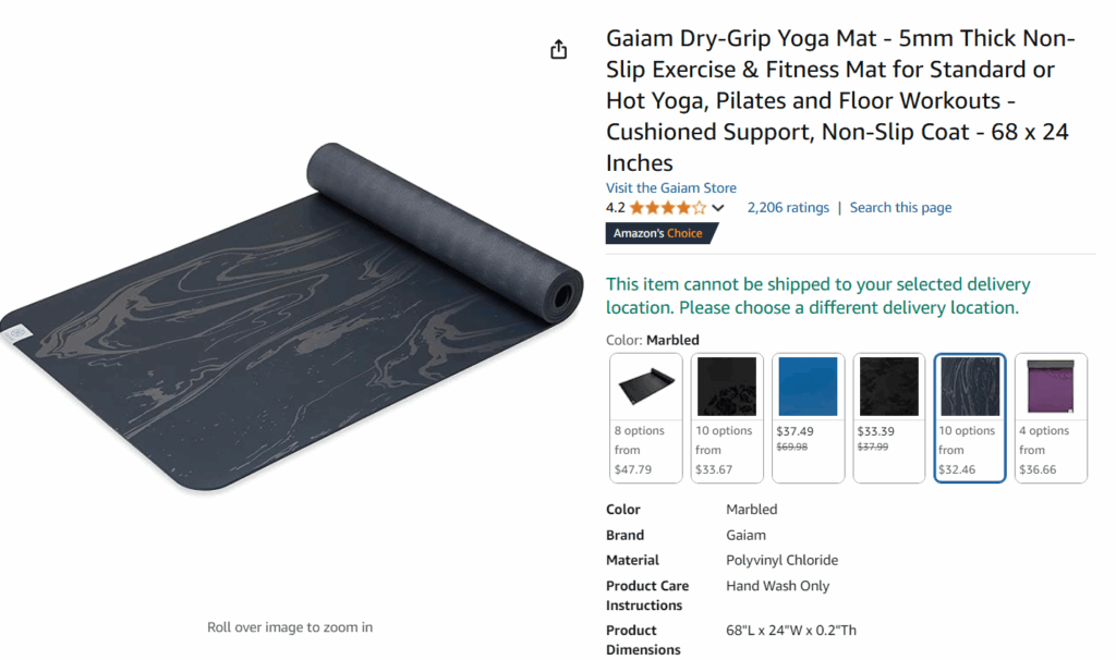 Gaiam Dry Grip Yoga Mat