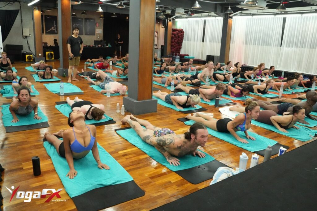 Bikram yoga stretching the calf and Achilles tendon, relevant for plantar fascia flexibility