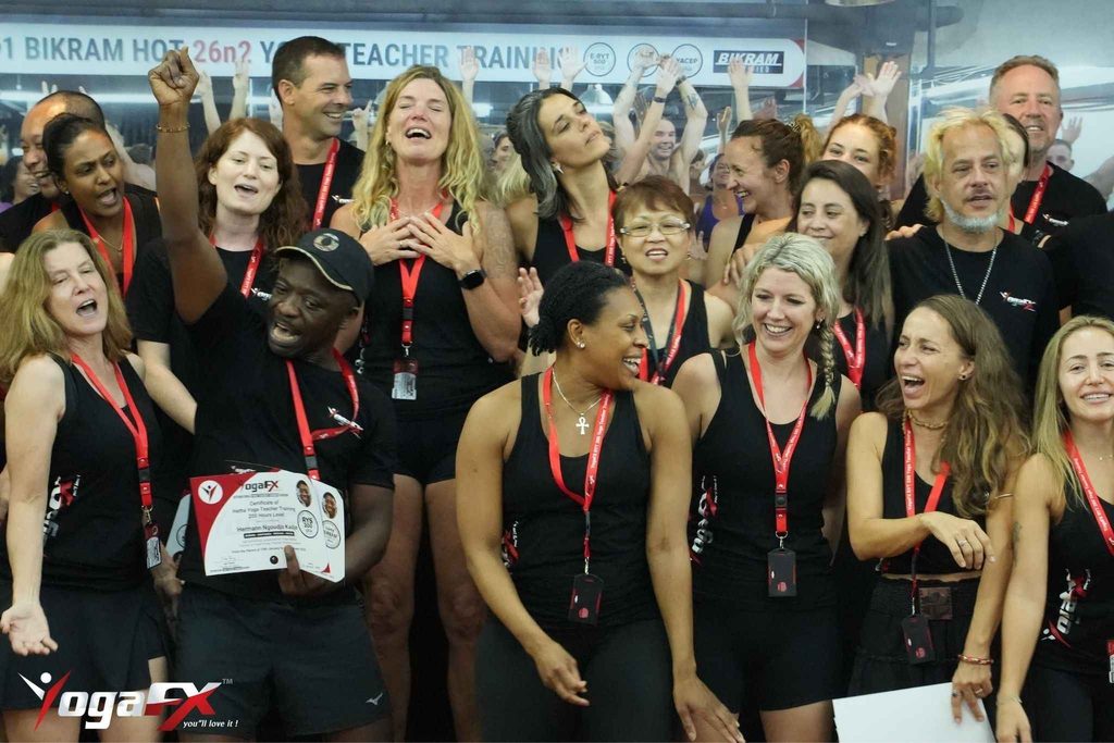 YogaFX Graduates leave with dual certification: a Yoga Alliance RYT 200 credential, which is portable and recognized by studios globally regardless of style, plus a Bikram Hot 26&2 certification specific to the original method